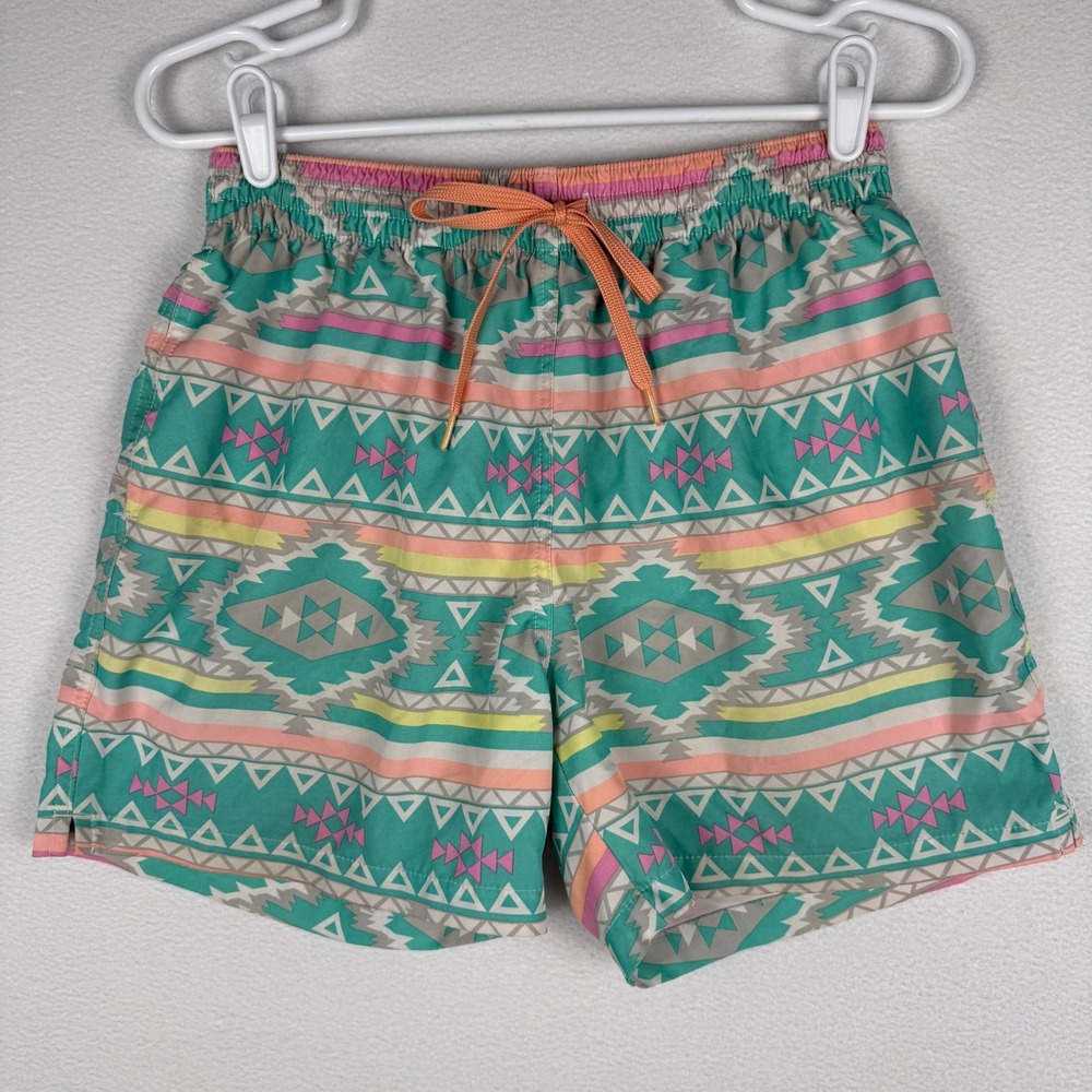 Chubbies En Fuegos Swim Trunks Mens M Teal Southwestern Aztec 5.5" Inseam